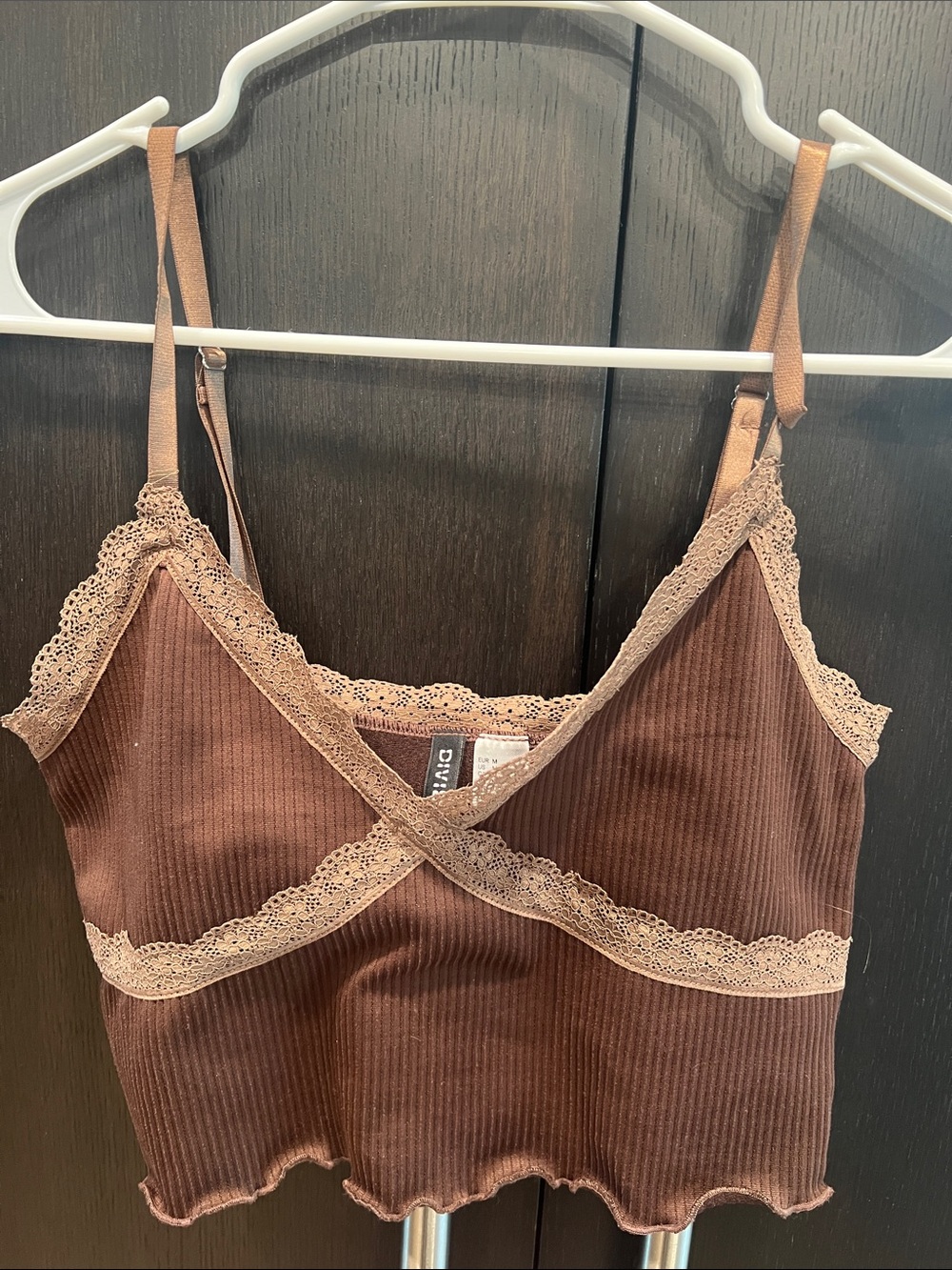 H&M Brown Ribbed Lace-Trim Bandeau Brami